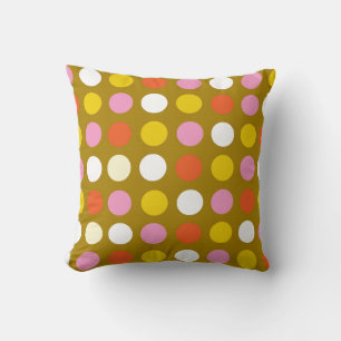 Bright colour polka dots. Yellow, pink, white Throw Pillow