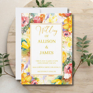 bright colour retro GOLDEN modern wedding Invitation