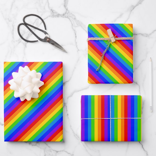 Bright Colour Small Rainbow Stripes Wrapping Paper Sheet (Front)