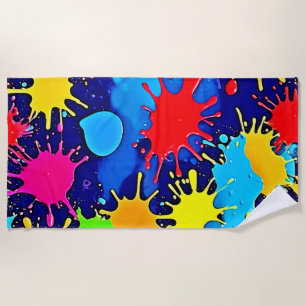 Bright Colour Splatter Beach Towel