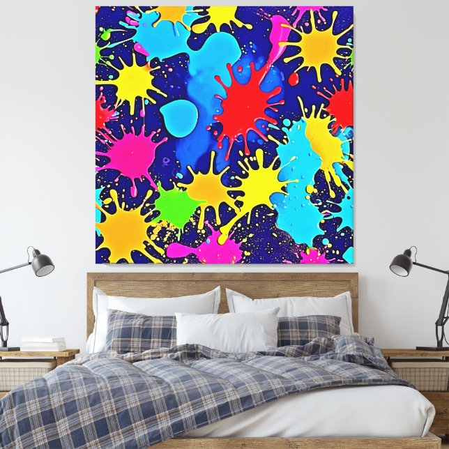 Bright Colour Splatter Canvas Print (Insitu(Bedroom))