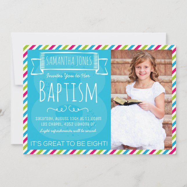Bright Colour Stripes LDS Baptism Announcement (Front)