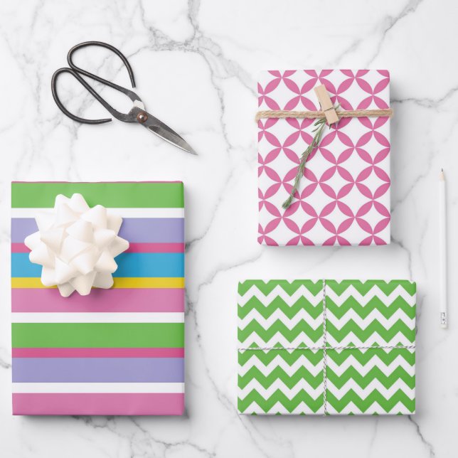 Bright Colour Stripes Modern Fun Hip Timeless Wrapping Paper Sheet (Front)