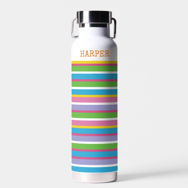 Bright Colour Stripes NAME Modern Summer Fun Hip Water Bottle (Front)