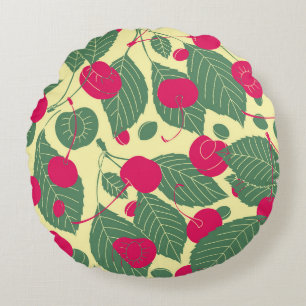 Bright colour summer pattern with cherries. Illust Round Pillow