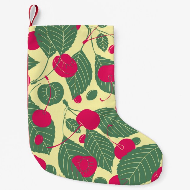 Bright colour summer pattern with cherries. Illust Small Christmas Stocking (Front)