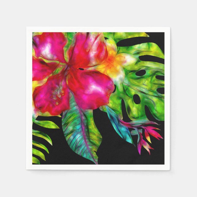 Bright Colour Tropical Floral Hibiscus Leaves Napkin (Front)