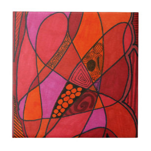 Bright coloured abstract in hot reds oranges viole tile