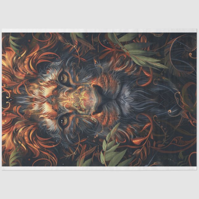 Bright Coloured Abstract Lion Decoupage Tissue Paper (Front)