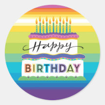 Bright Coloured Birthday Cake With Candles