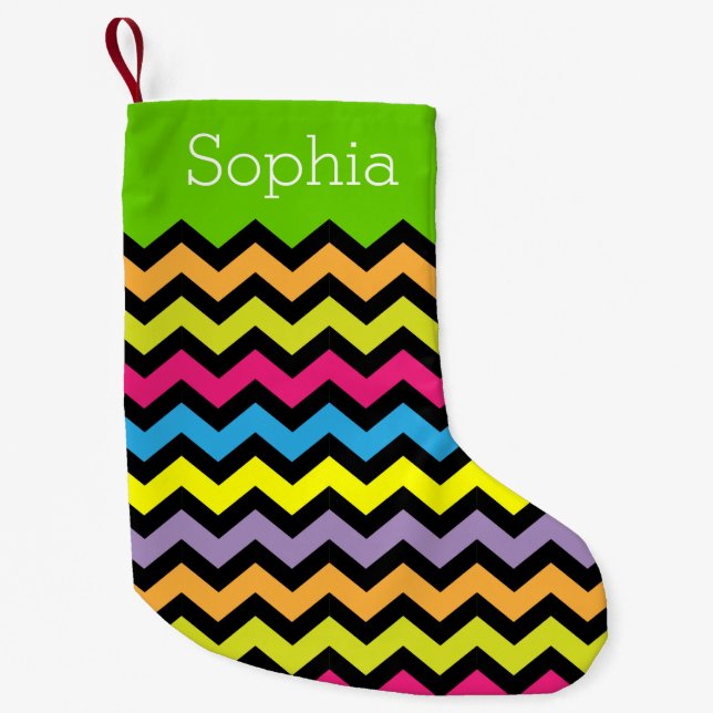 Bright Coloured & Black Zigzags Personalized Small Christmas Stocking (Front)