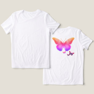 Bright Coloured Butterflies on Front+Back on White Tri-Blend Shirt