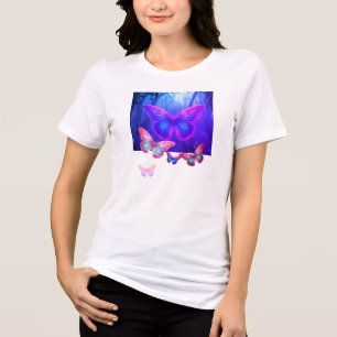 Bright Coloured Butterflies on Front+Back on White Tri-Blend Shirt