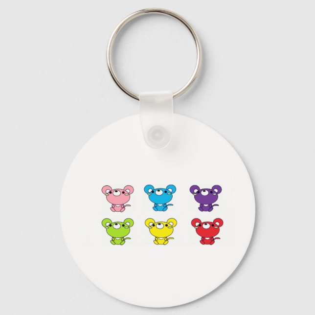 Bright Coloured Cartoon Mice in Rows Keychain (Front)