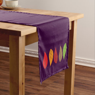Bright Coloured Fall Leaves on Dark Purple Short Table Runner