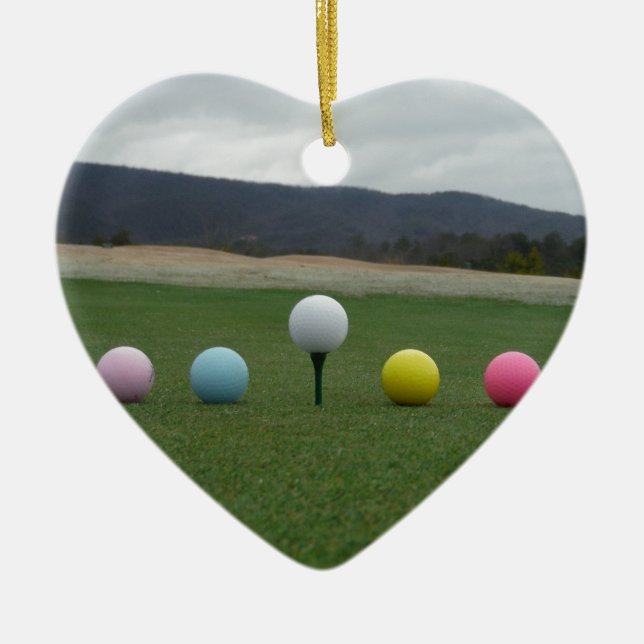 bright coloured Golf Balls on a mountain Ceramic Ornament (Front)