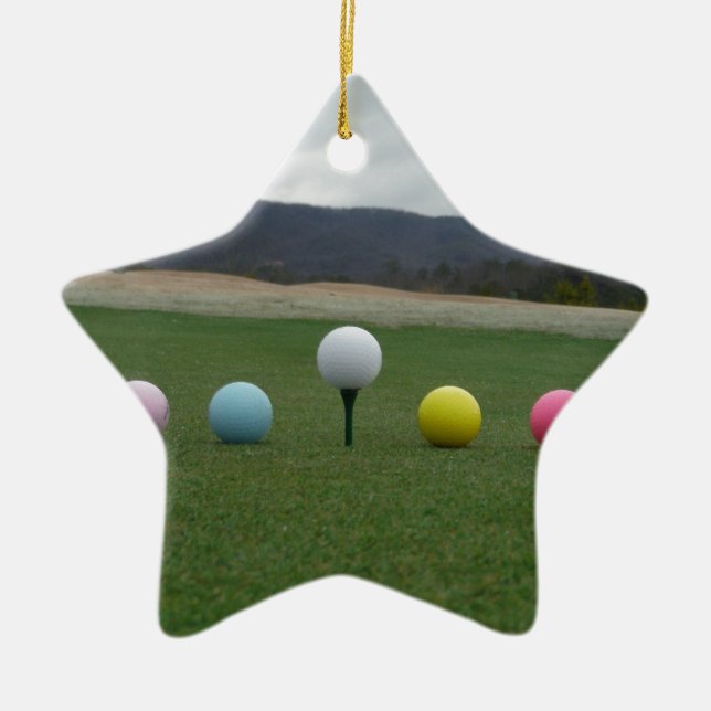 bright coloured Golf Balls on a mountain Ceramic Ornament (Front)