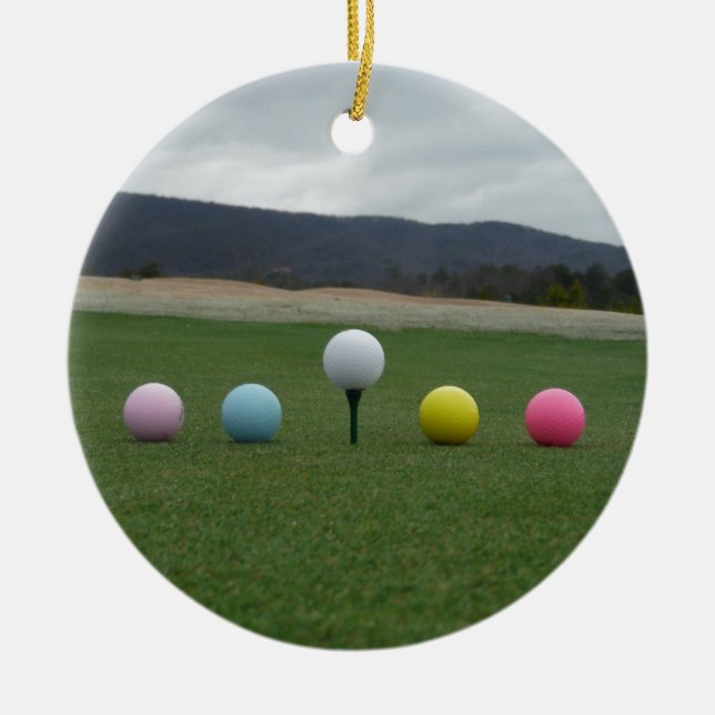 bright coloured Golf Balls on a mountain Ceramic Ornament (Front)