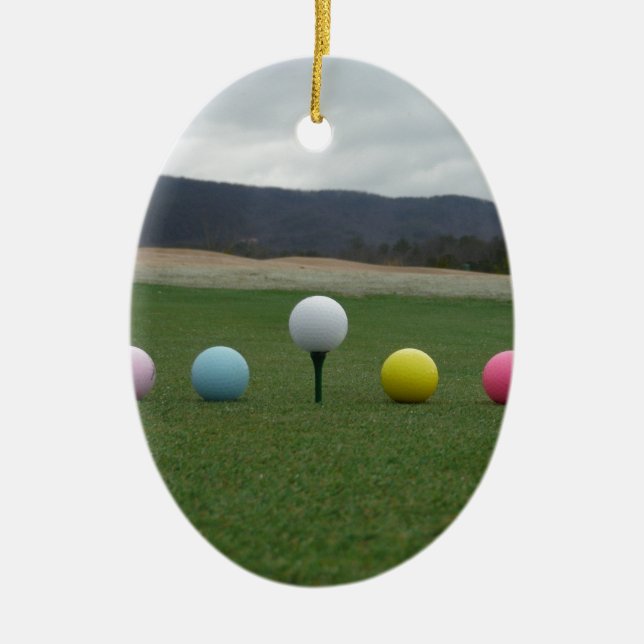 bright coloured Golf Balls on a mountain Ceramic Ornament (Front)