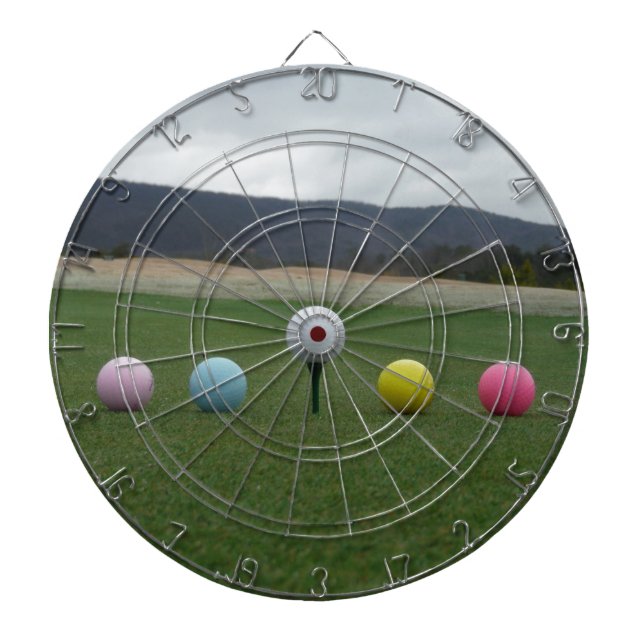 bright coloured Golf Balls on a mountain Dartboard (Front)