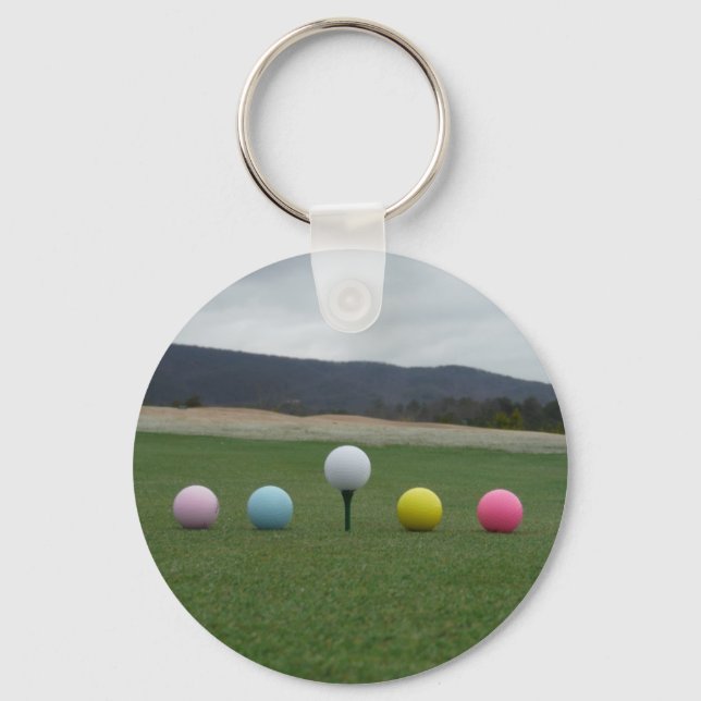 bright coloured Golf Balls on a mountain Keychain (Front)