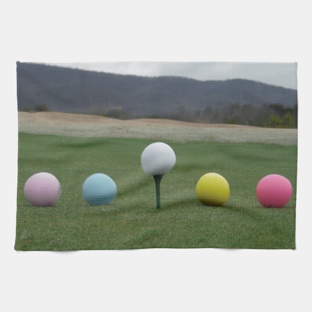bright coloured Golf Balls on a mountain Kitchen Towel (Horizontal)