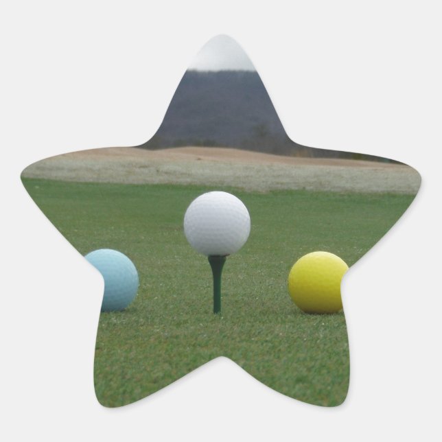 bright coloured Golf Balls on a mountain Star Sticker (Front)