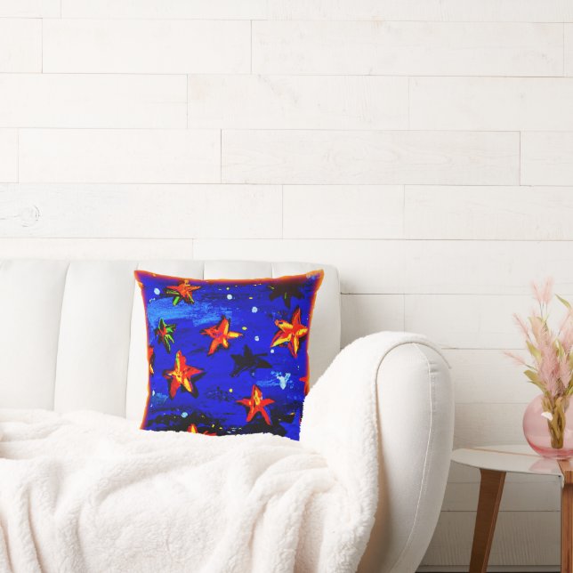 Bright Coloured Orange Stars. Buy Now Throw Pillow (Couch)