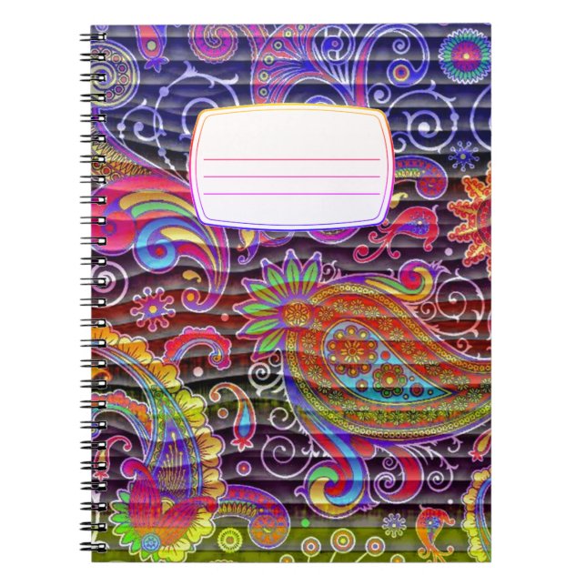bright coloured paisley wavy composition notebook (Front)
