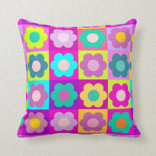 Bright coloured pop art floral throw pillow