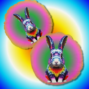 Bright coloured Rabbit Hippy Groovy Bunny  Round Pillow