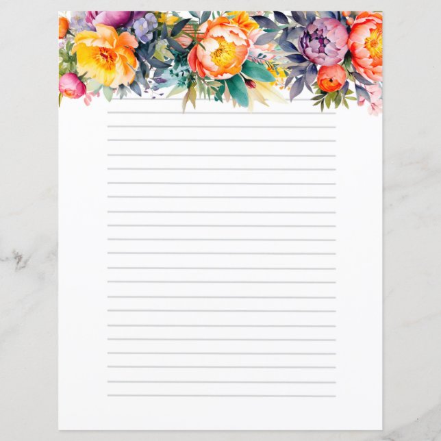 Bright Coloured Rose Writing Paper Stationery (Front)