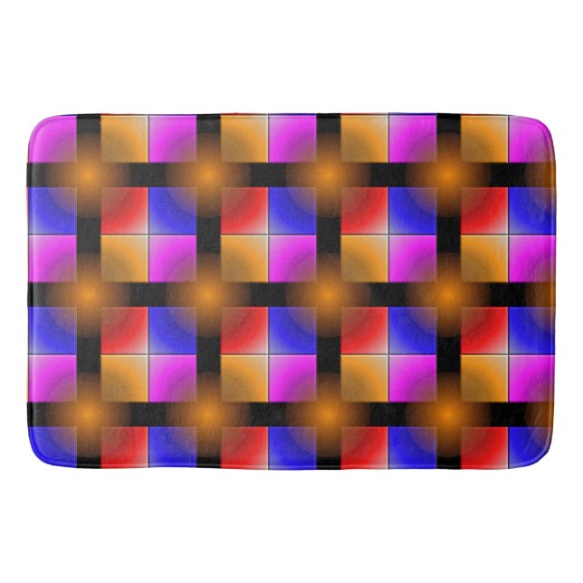 Bright Coloured Squares on Black Background  Bath Mat (Front)