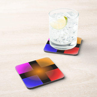 Bright Coloured Squares on Black Background Coaster