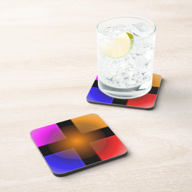 Bright Coloured Squares on Black Background   Coaster (Right Side)