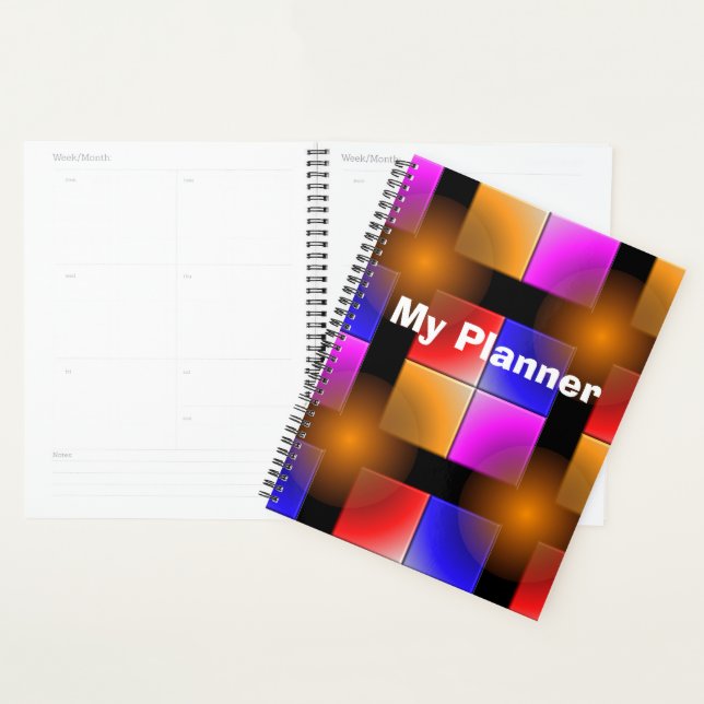 Bright coloured squares on black background  planner (Display)