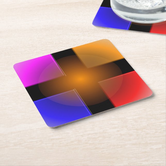 Bright Coloured Squares on Black Background  Square Paper Coaster (Angled)