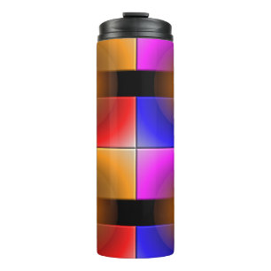 Bright coloured squares on black background  thermal tumbler
