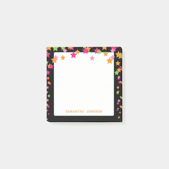Bright Coloured Star Confetti, Personalized Post-it Notes (Front)