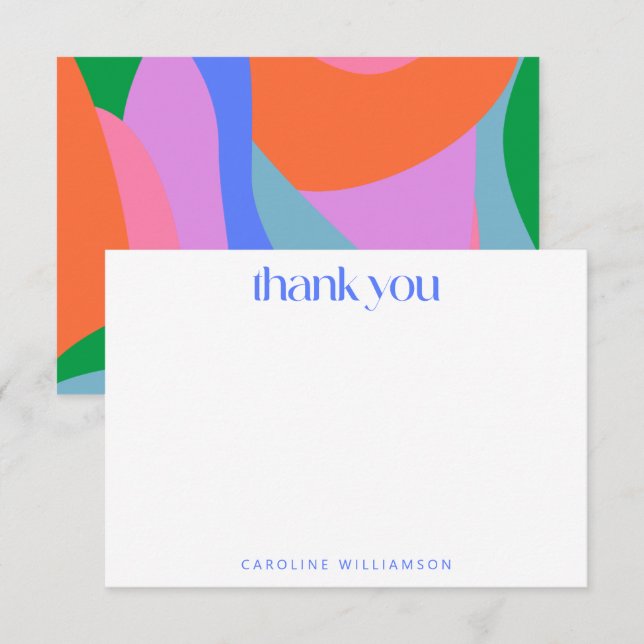 Bright Colourful Abstract Art Custom Name  Thank You Card (Front/Back)