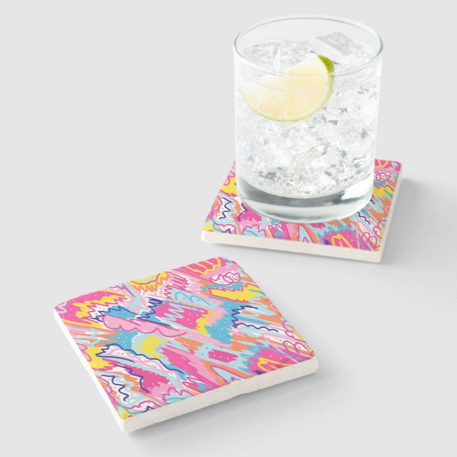 Bright Colourful Abstract Art Stone Coaster (Side)