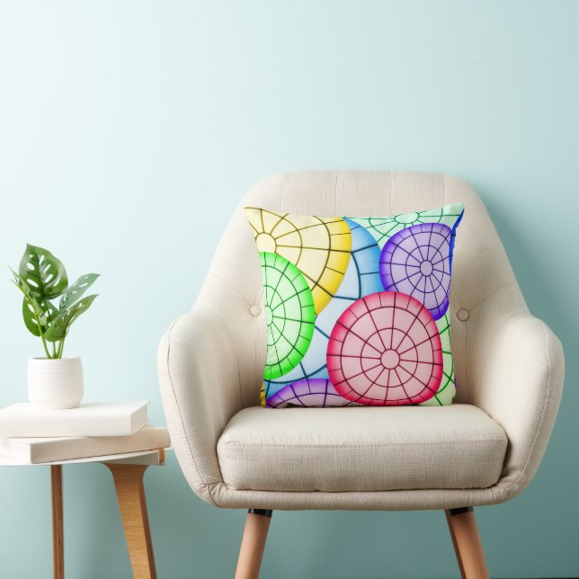 Bright Colourful Abstract Circles Pattern Throw Pillow (Chair)