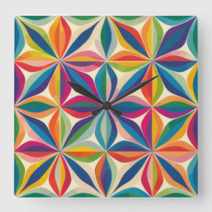 Bright colourful abstract floral pattern print square wall clock