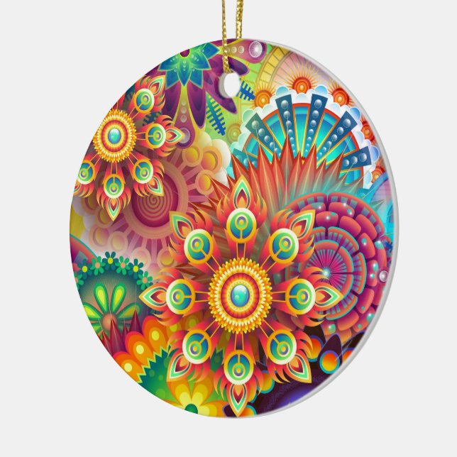 Bright Colourful Abstract Flower Pattern Ceramic Ornament (Left)