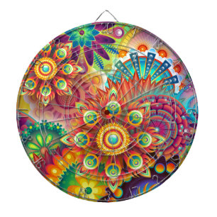 Bright Colourful Abstract Flower Pattern Dartboard