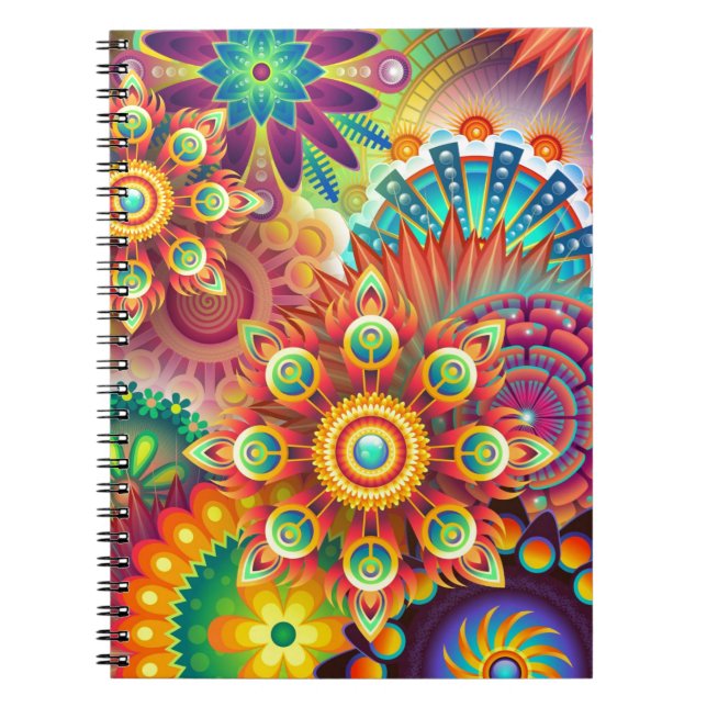 Bright Colourful Abstract Flower Pattern Notebook (Front)