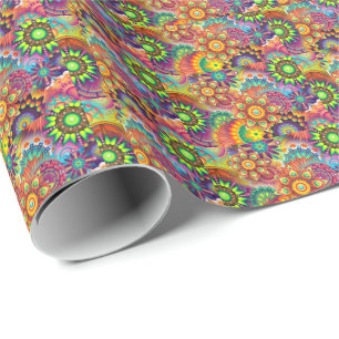 Bright Colourful Abstract Flower Pattern Wrapping Paper