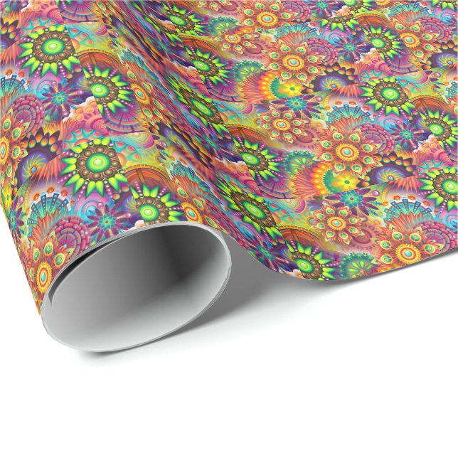 Bright Colourful Abstract Flower Pattern Wrapping Paper (Roll Corner)