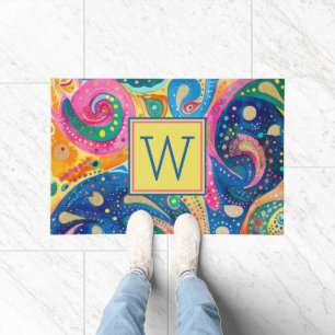Bright Colourful Abstract Geometric Monogram Doormat