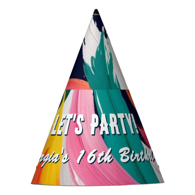 Bright Colourful Abstract Paint Effect Personalize Party Hat (Front)